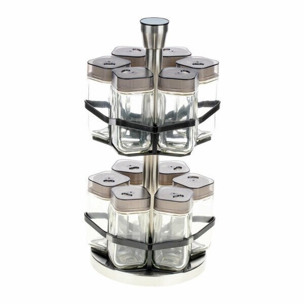 Yakut Baharatlık Cam 12 Parça Metal Dönebien Kare Tutmalı