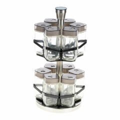 Yakut Baharatlık Cam 12 Parça Metal Dönebien Kare Tutmalı