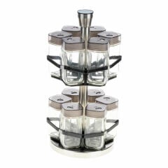 Yakut Baharatlık Cam 12 Parça Metal Dönebien Kare Tutmalı