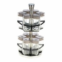 Yakut Baharatlık Cam 12 Parça Metal Dönebien Kare Tutmalı Gri