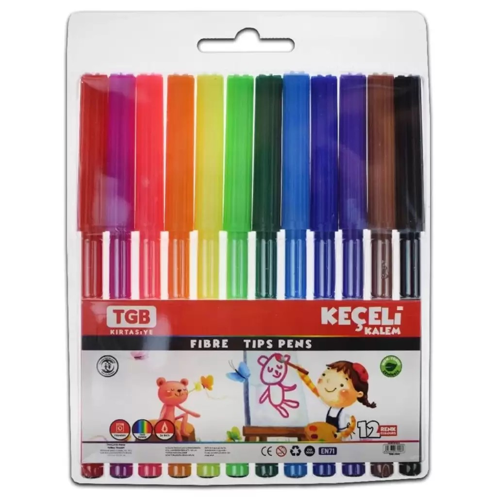 Tgb-1567 12 Adet Keçeli Kalem Karışık Renkli