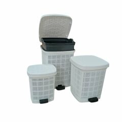 Bee Home Jute Çöp Kovası Seti 3 Lü Pedallı Beyaz