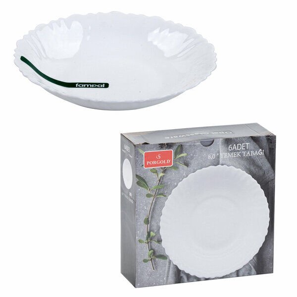 Porgold Yemek Tabağı 8 İnç 6 Lı Beyaz