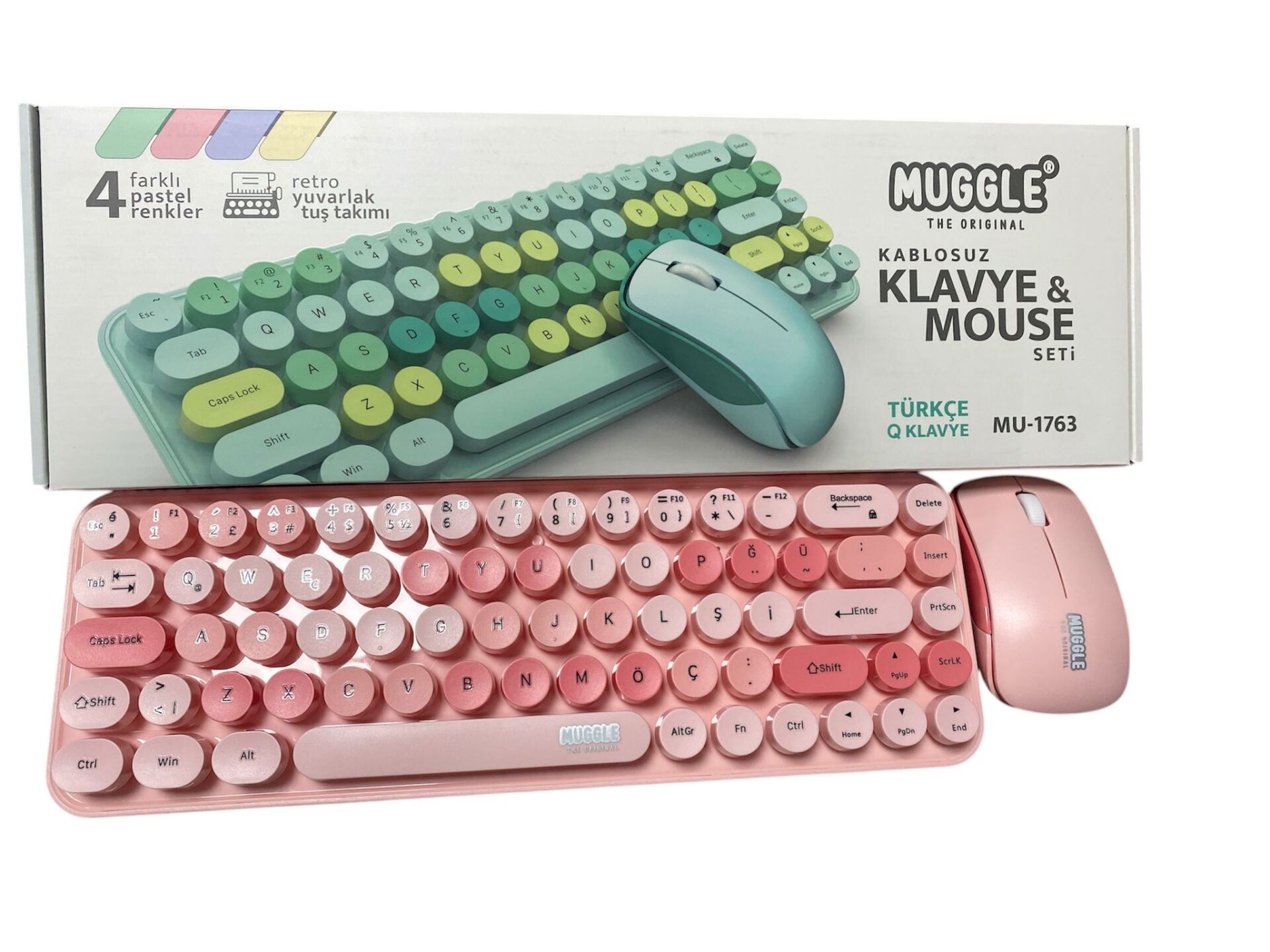 Muggle Mouse Seti Klavye Mouse Seti Kablosuz Q Pembe