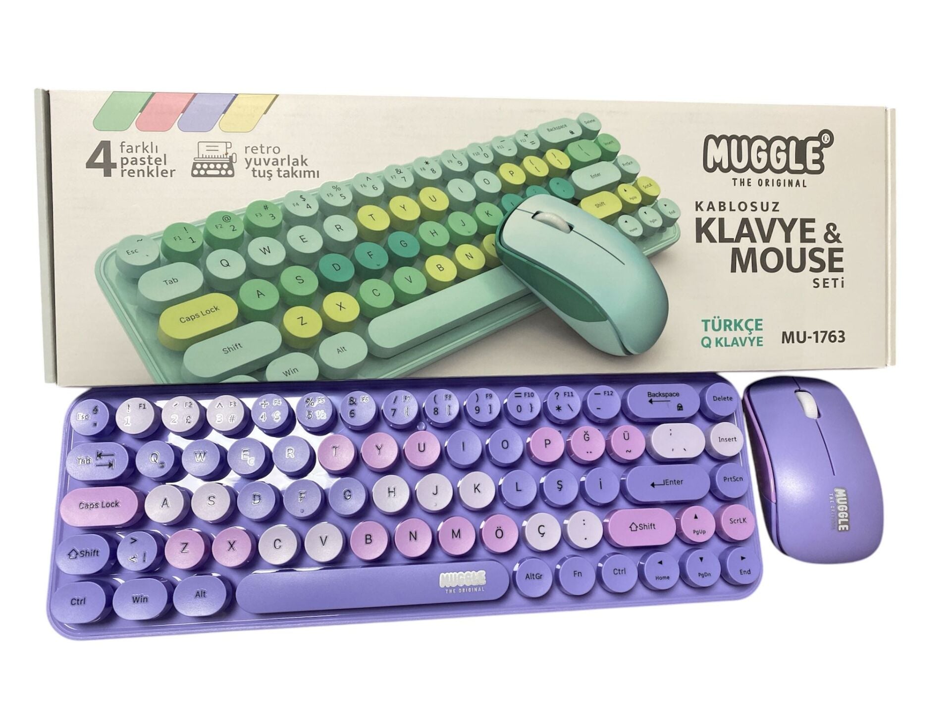 Muggle Mouse Seti Klavye Mouse Seti Kablosuz Q Mor
