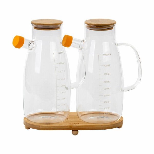 Buenos Yağlık Cam Borosilikat 1000 Ml 2 Li Ahşap