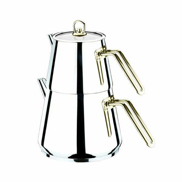 Akdeniz Çaydanlık Takımı Piramit Elit Orta Boy  Çelik Kulp