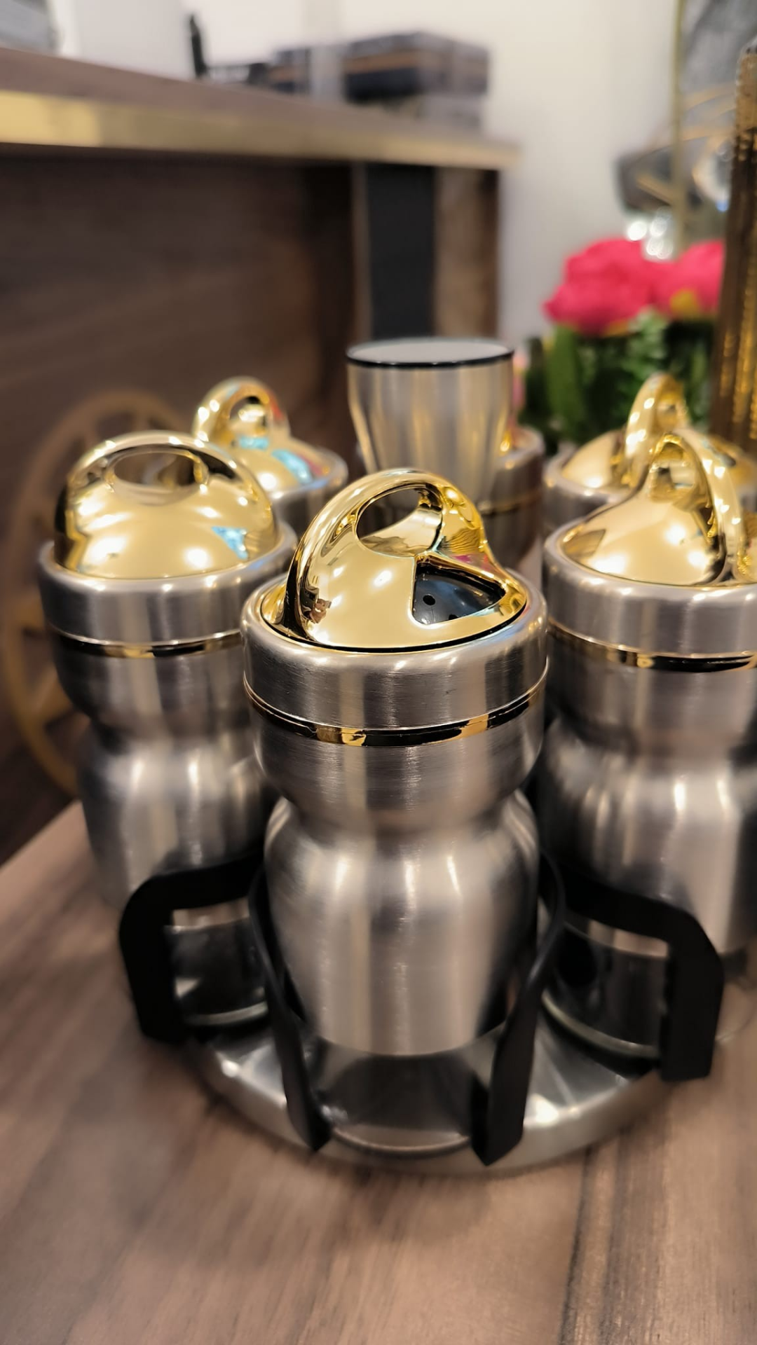 Yakut Baharat Takımı Cam Metal Döner Standlı Kare 6 Parça Kutulu