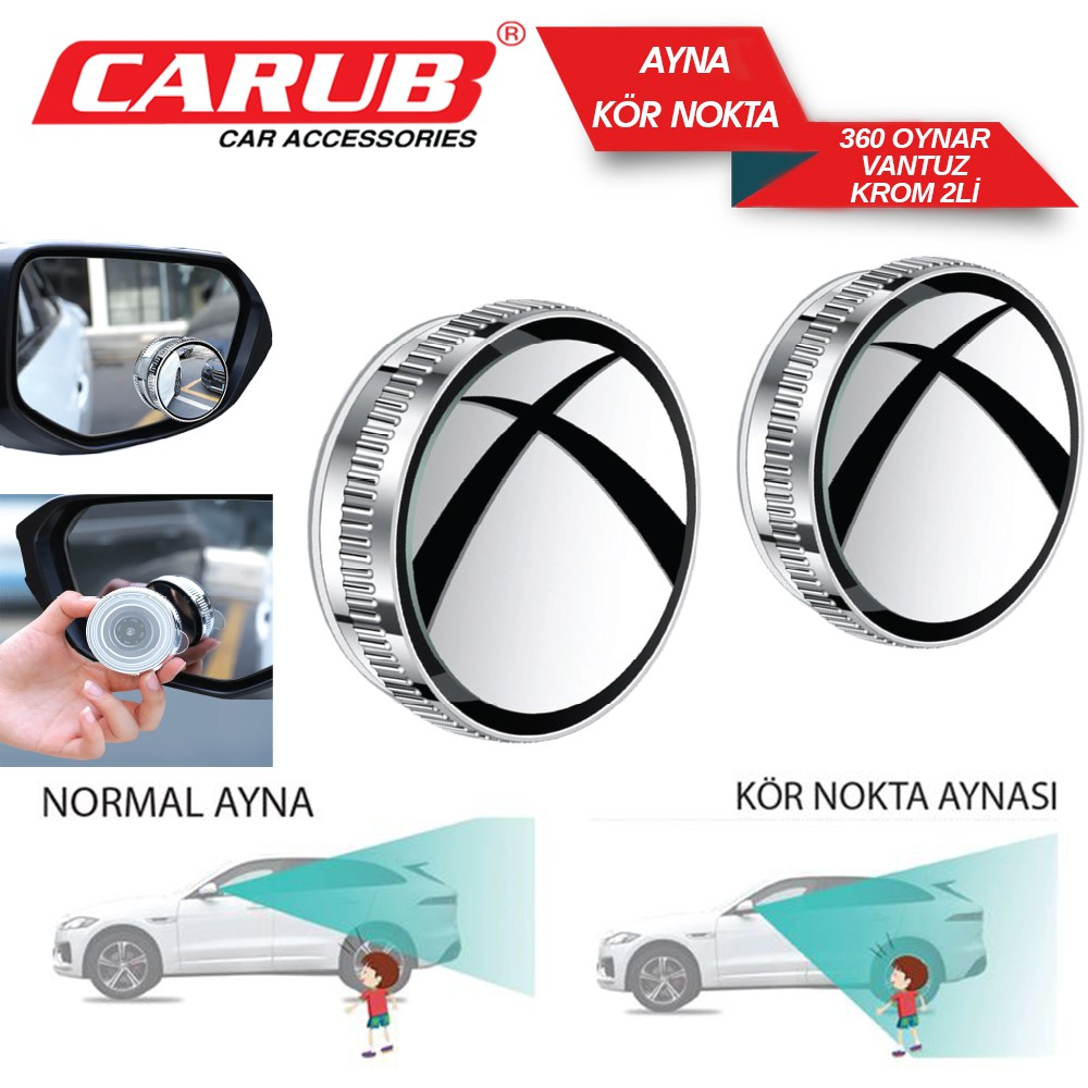 Carub Ayna Kör Nokta Ayarlı 360° Yuvarlak 50 Mm 2 Li Gümüş