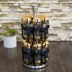 Yakut Baharat Takımı Cam Metal Döner Standlı 12 Parça Kutulu