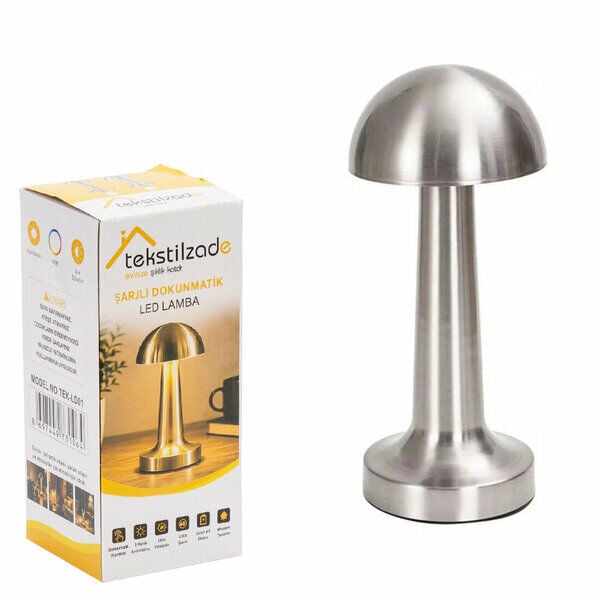 Tekstilzade Masa Lambası Dokunmatik Led Şarjlı Gümüş
