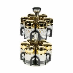 Yakut Baharatlık Cam Metal Dönebilen 12 Parça Gold Desenli Tutmalı Kutulu