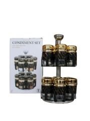 Yakut Baharatlık Cam Metal Dönebilen 12 Parça Gold Desenli Tutmalı Kutulu
