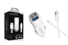 Auris Şarj Aleti Araç USB Lightning 3.1 A 3.4 A Beyaz