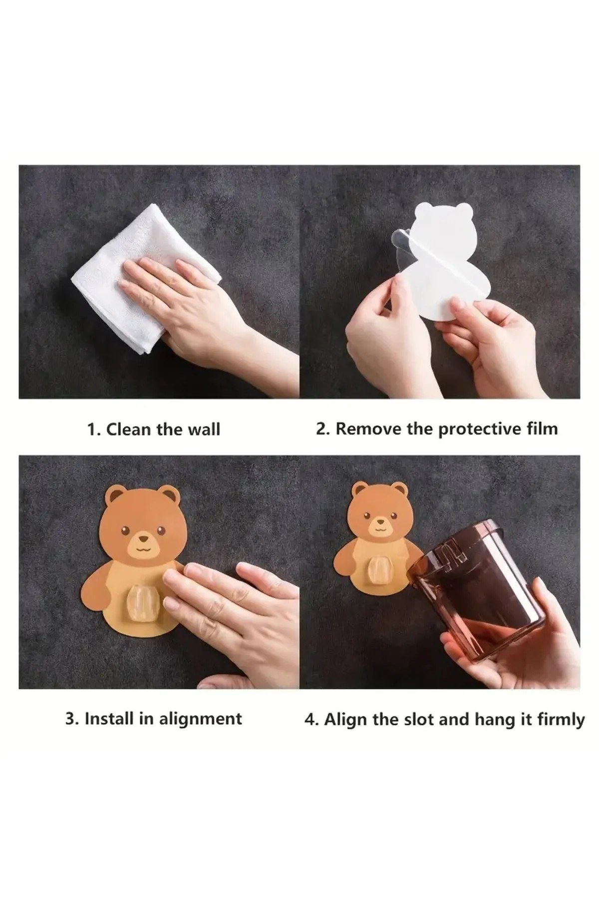 Omilife Süper Yapışkanlı Sevimli Ayı Diş Fırçası Kutusu Banyo Makyaj Organizeri Fenomen Ürün