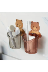 Omilife Süper Yapışkanlı Sevimli Ayı Diş Fırçası Kutusu Banyo Makyaj Organizeri Fenomen Ürün