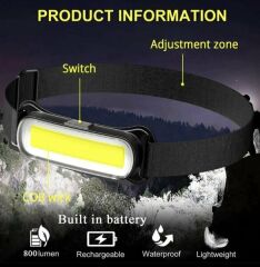 Sdr Kafa Feneri Şarjlı Cob Led Kutulu Wd-9011 Siyah