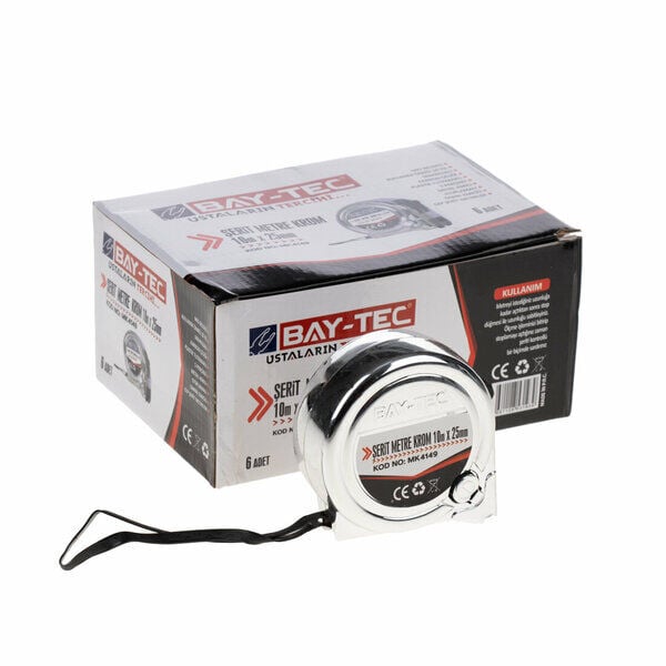 Baytec Metre Şerit Krom 10 Mt X 25 Mm Gümüş