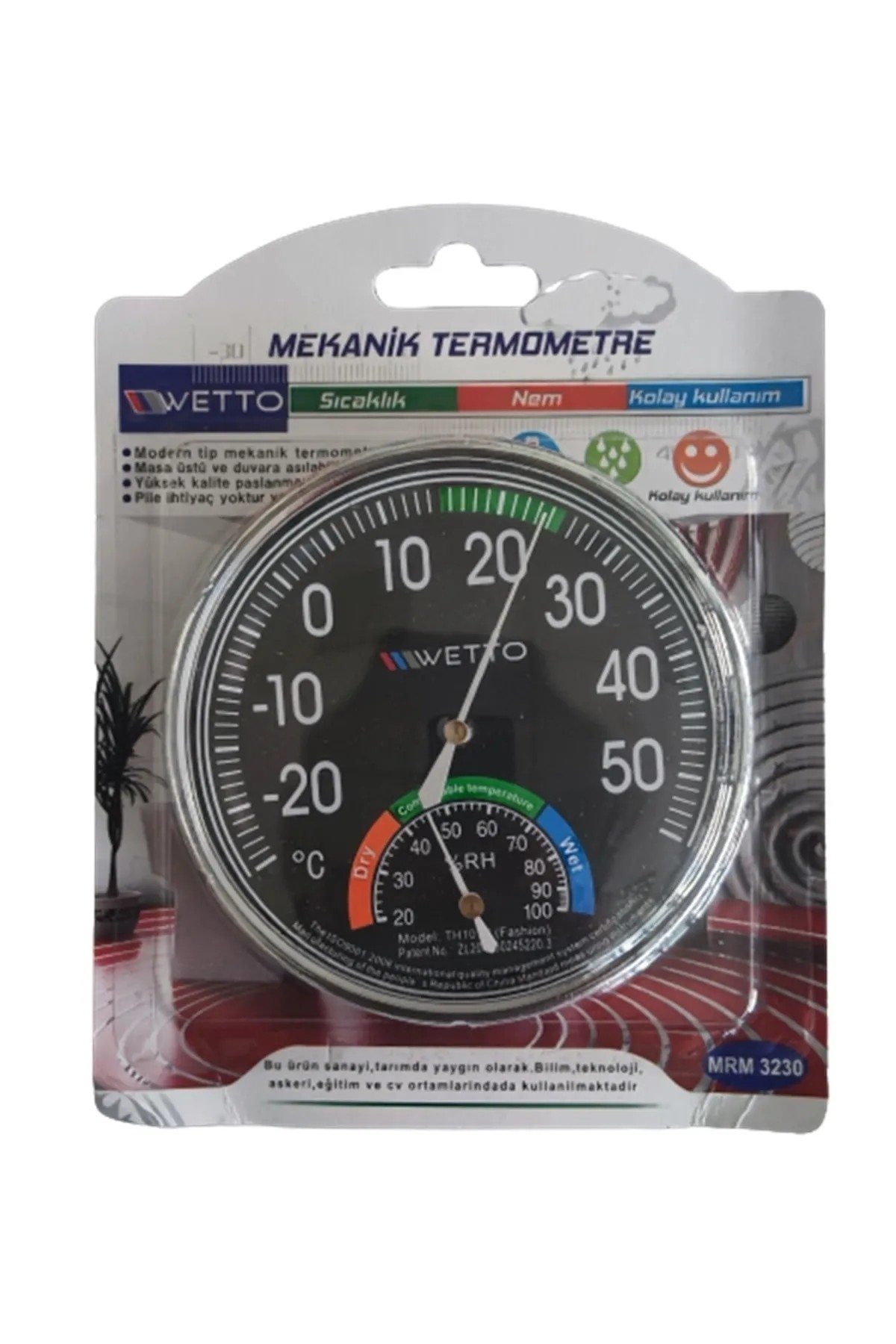 Wetto Mekanik Termometre Nem Isı Ölçer Siyah