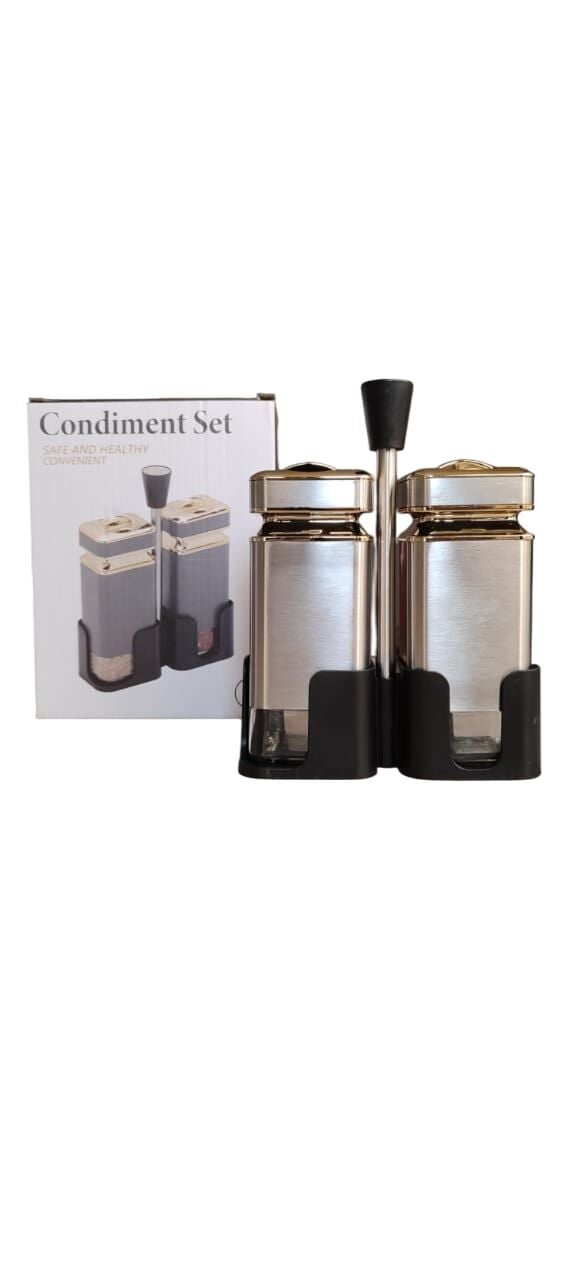Yakut Baharatlık Set Cam Metal 2 Li Gümüş