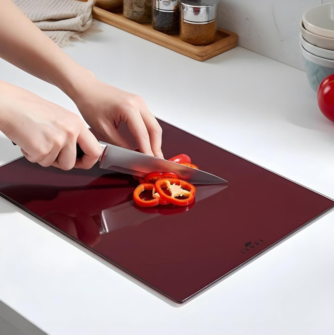 İvory Kesim Panosu Cam 25 X 35 Cm Bordo
