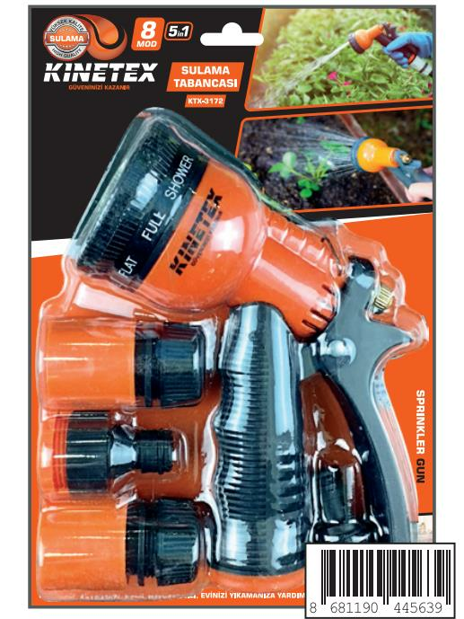Kinetex Ktx-3172 Sulama Tabancası 8 Fonksiyonlu 5 Parça Turuncu