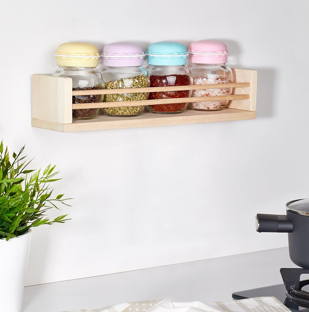 Ahşap Raflı Makaron Baharatlık Seti