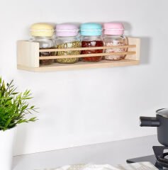 Ahşap Raflı Makaron Baharatlık Seti
