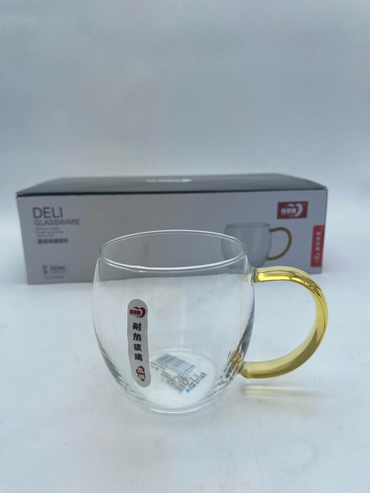 Krd Home Deli Glassware Bardak Kupa Cam Kulplu Borosilikat GBP49-2 350 Ml Sarı