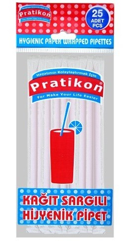 PratikonKağıt Sargılı Pipet Düz 25 Li Kırmızı