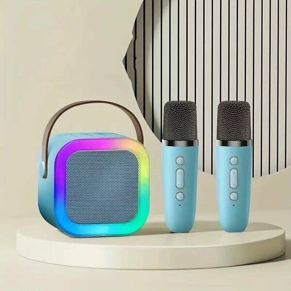 Power Style Speaker Hoparlör Karaoke Çift Mikrofonlu Bluetooth 5 W Mavi
