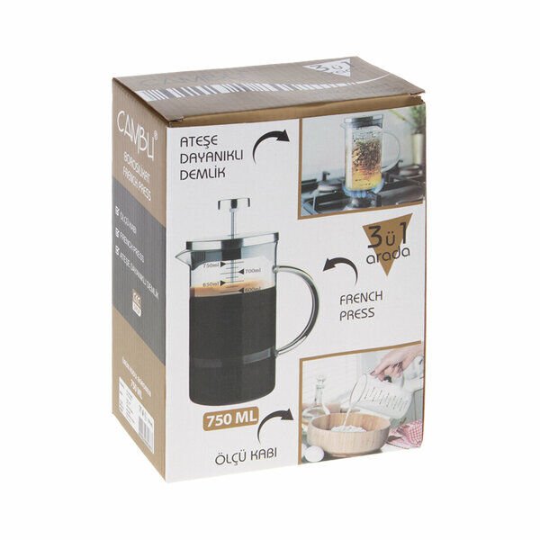 Cambu French Press 750 Ml Borosilikat 3 Ü 1 Arada Gümüş