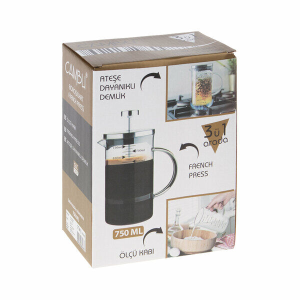 Cambu French Press 750 Ml Borosilikat 3 Ü 1 Arada Gümüş