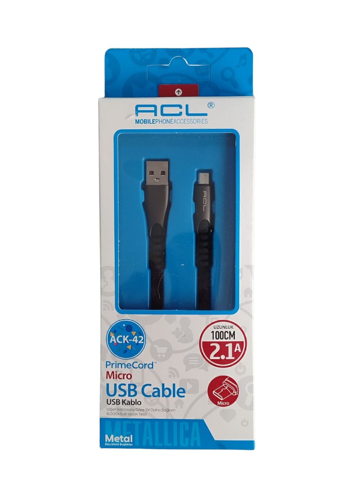 Acl Şarj Kablo Usb Örgülü Mikro 2 A 1 Mt Siyah