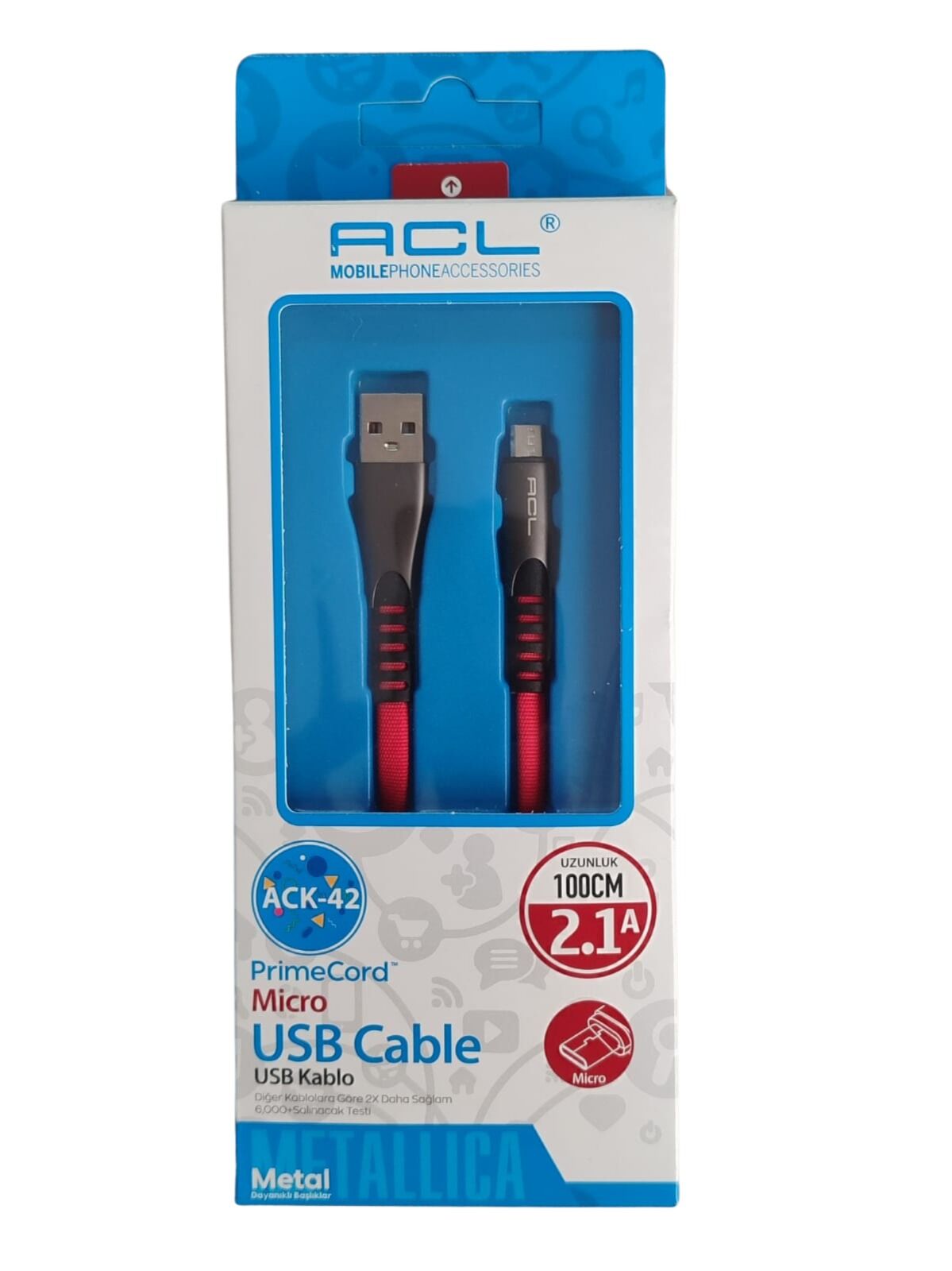 Acl Şarj Kablo Usb Örgülü Mikro 2 A 1 Mt Kırmızı