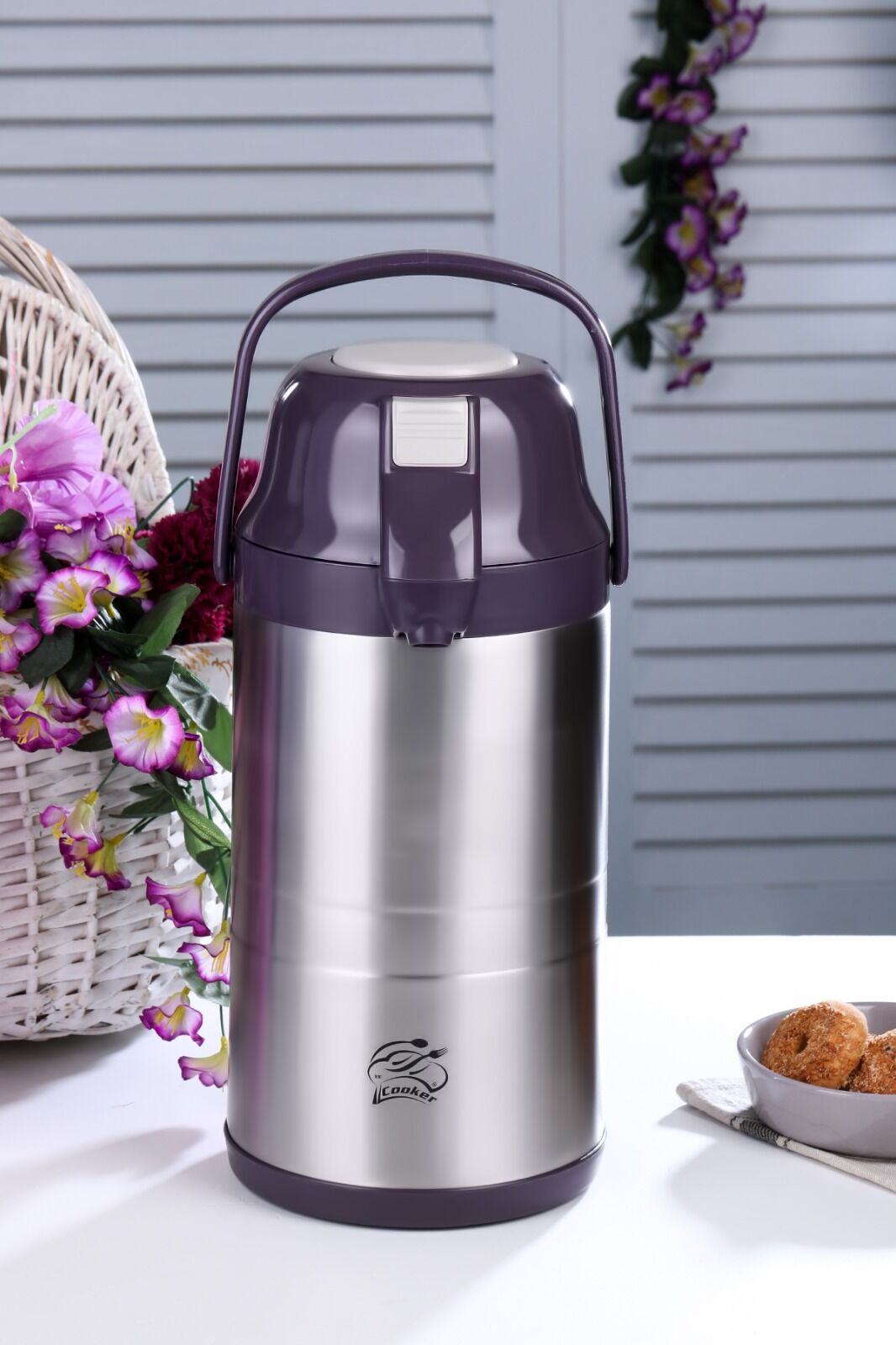 Cooker Termos Çelik 3.5Lt Pompalı Çift Katlı Mürdüm