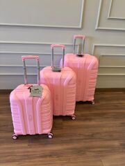 Accord Pp Kapak Plastik Valiz Kırılmaz Geniş Kasa 3'Lü Set Pembe