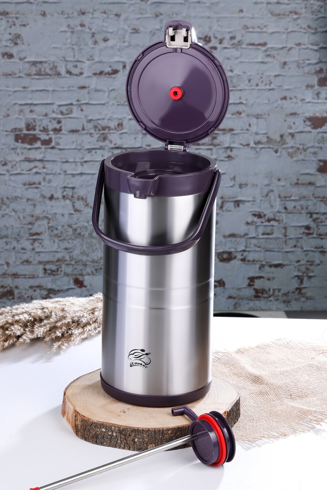 Cooker Termos Çelik 4.5Lt Pompalı Çift Katlı Mürdüm