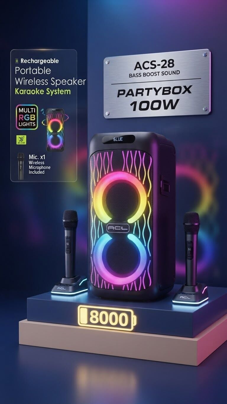 Acl Acs-28 Party Boy Speaker Karaoke Mikrofonlu 100 W Siyah