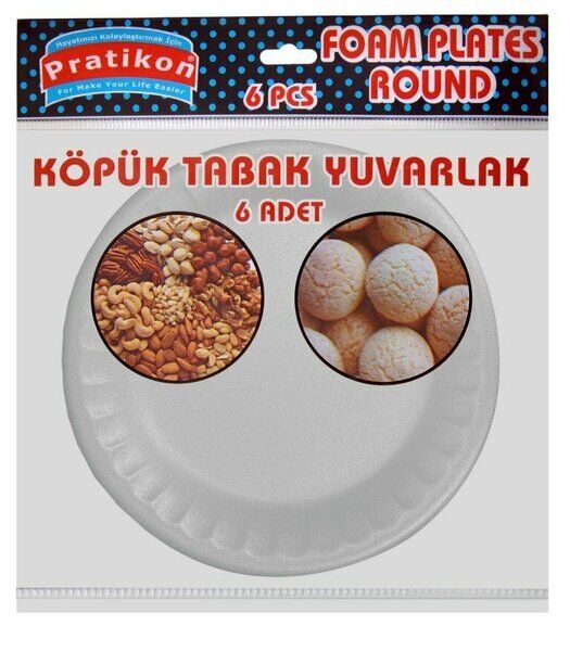 Pratikon Köpük Tabak Yuvarlak 6 Lı Beyaz
