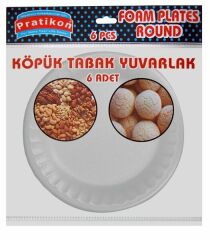 Pratikon Köpük Tabak Yuvarlak 6 Lı Beyaz