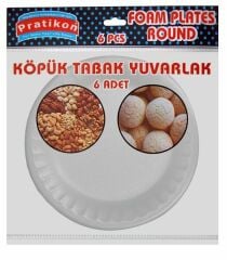 Pratikon Köpük Tabak Yuvarlak 6 Lı Beyaz