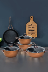 Vivaldi Tencere Tava Seti 9 Parça Lidya Gold Serisi