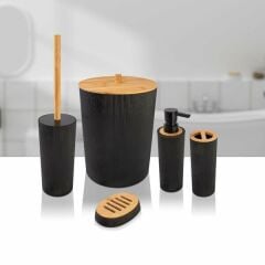 İndecor Banyo Takımı 5 Parça Bambu Kapak Liza Mix