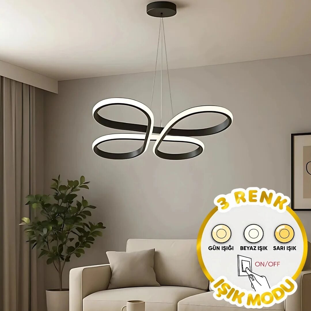 Avize Sarkık Yonca Model 4 Kanatlı 50 Cm Siyah