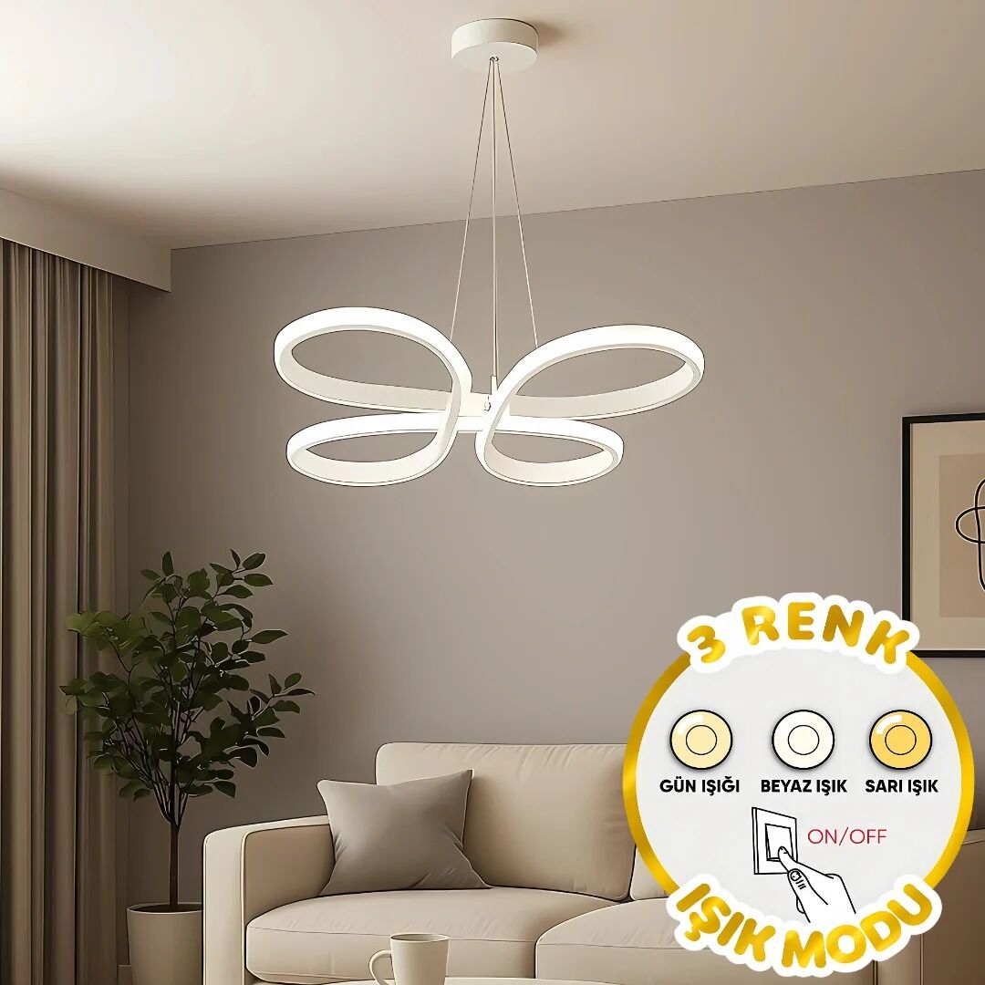 Avize Sarkık Yonca Model 4 Kanatlı 50 Cm Beyaz