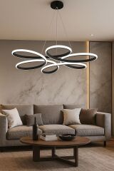 Avize Sarkık Papatya Model 6 Kanatlı 60 Cm Siyah