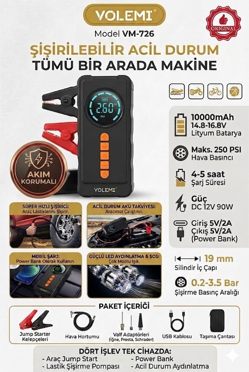 Volemi Kompresör Hava Pompası Vm-726 Siyah