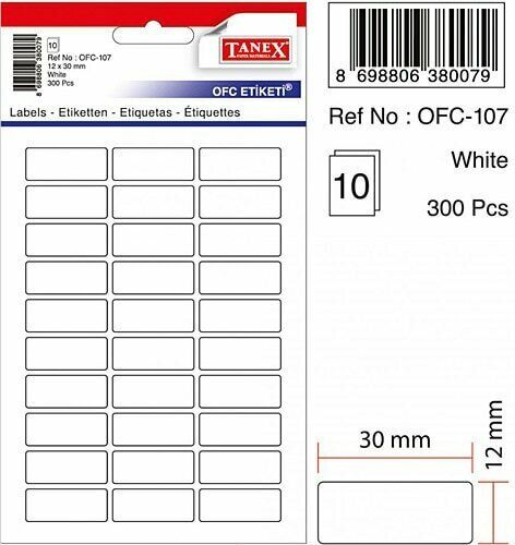 Tanex Ofc-107 Beyaz Ofis Etiketi 12x30 30 Lu Beyaz