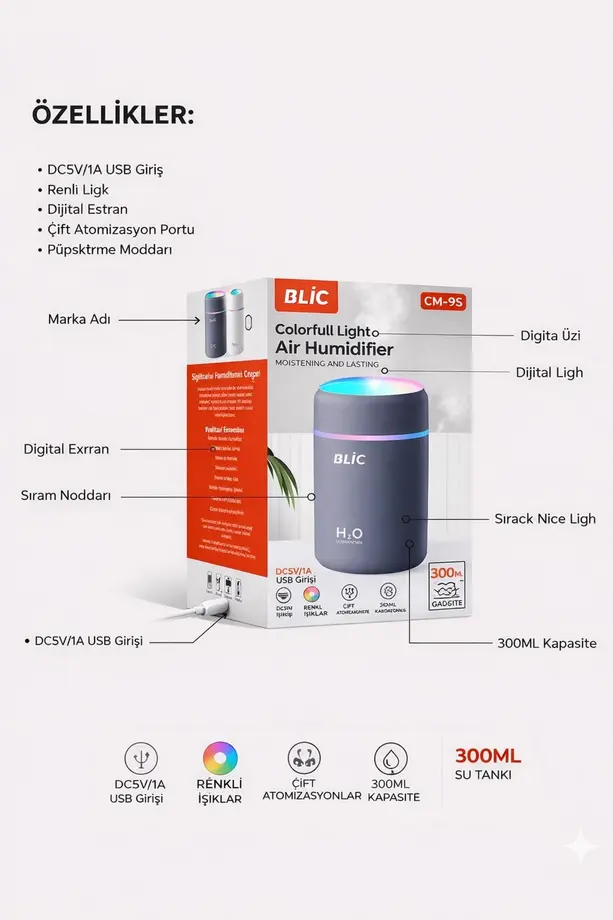 Blic Cm-9S Hava Nemlendirici 300 Ml (Buhardanlık-Koku Makinesi)
